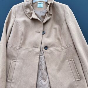Old Navy Tan Pea Coat Wool Blend Minimalist Design